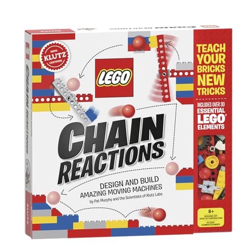 Book cover for LEGO Chain Reactions (Klutz Science/STEM Activity Kit), 9" Length x 1.06" Width x 10" Height by Pat Murphy and the Scientists of Klutz Labs