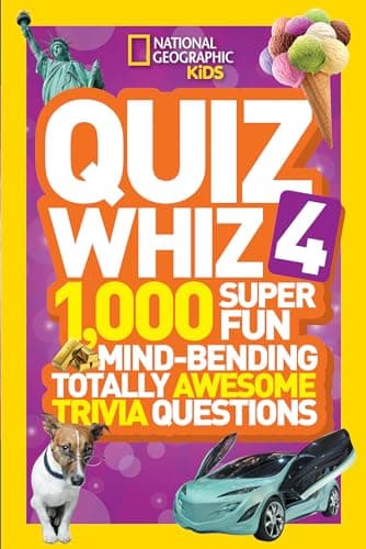 Book cover for National Geographic Kids Quiz Whiz 4: 1,000 Super Fun Mind-bending Totally Awesome Trivia Questions by National Geographic Kids