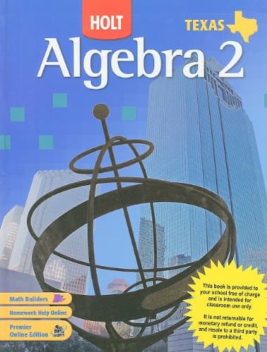 Book cover for Algebra 2 Texas Edition by HOLT, RINEHART AND WINSTON