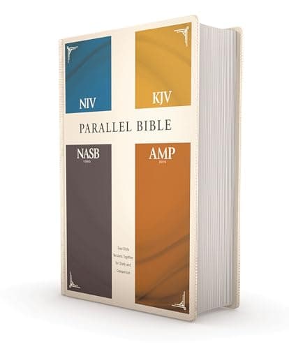 Book cover for NIV, KJV, NASB, Amplified, Parallel Bible, Hardcover: Four Bible Versions Together for Study and Comparison by Zondervan