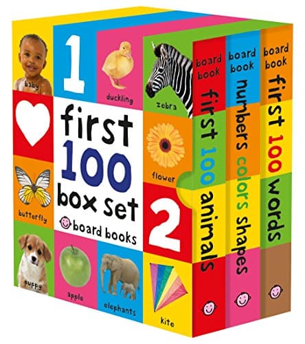 Book cover for First 100 Board Book Box Set (3 books): First 100 Words, Numbers Colors Shapes, and First 100 Animals by Priddy, Roger