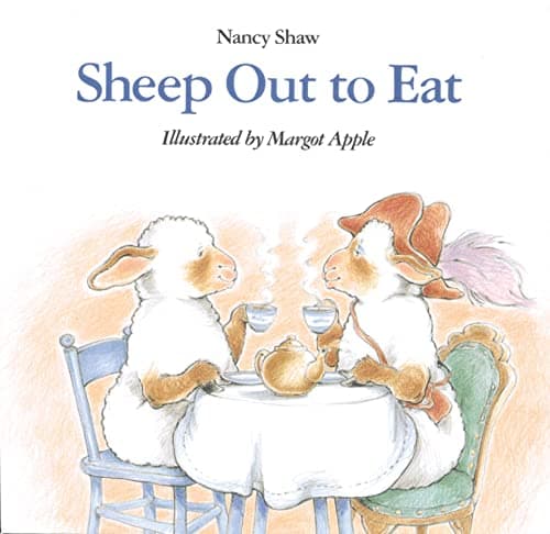Book cover for Sheep Out to Eat: A Hilarious Picture Book about Hungry Sheep and Rollicking Tea Shop Mayhem by Shaw, Nancy E.
