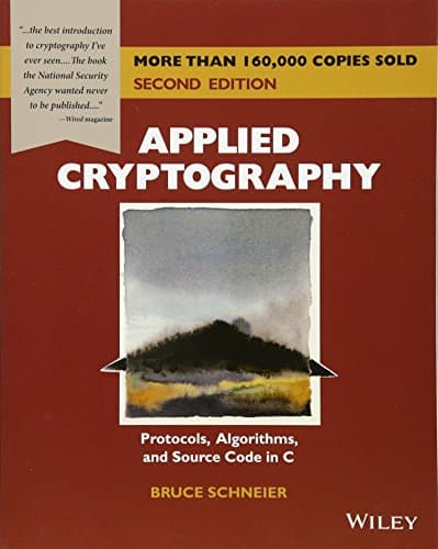 Book cover for Applied Cryptography: Protocols, Algorithms, and Source Code in C by Schneier, Bruce