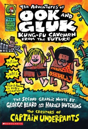 Book cover for The Adventures of Ook and Gluk, Kung-Fu Cavemen from the Future by Dav Pilkey