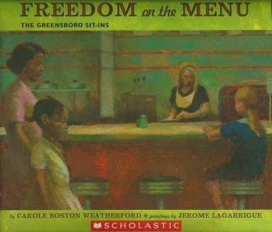 Book cover for Freedom on the Menu: The Greensboro Sit-ins by Carole Boston Weatherford