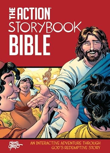 Book cover for The Action Storybook Bible: An Interactive Adventure through God’s Redemptive Story (Action Bible Series) by DeVries, Catherine