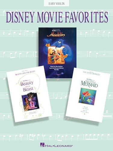 Book cover for Disney Movie Favorites – Easy Violin Instrumental Solos | 16 Songs from Aladdin, Beauty and the Beast, and The Little Mermaid | Includes A Whole New ... and the Beast and More (Easy Play Series) by Alan Menken