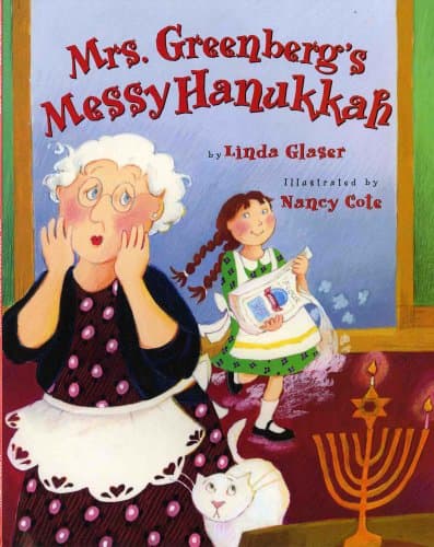 Book cover for Mrs. Greenberg's Messy Hanukkah by Glaser, Linda