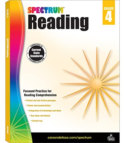 Book cover for Spectrum Reading Comprehension Grade 4 Workbooks, Spectrum Grade 4 Nonfiction and Fiction Reading Comprehension, Summarizing Stories and Identifying Themes, and Critical Thinking Skills by Spectrum