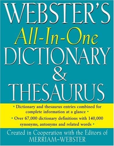 Book cover for Webster's All-in-One Dictionary & Thesaurus by Merriam-Webster