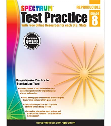 Book cover for Spectrum Grade 8 Test Practice Workbook—8th Grade Math and English Language Arts Reproducible, Practice for Standardized Tests With Answer Key (160 pgs) by Spectrum