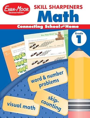 Book cover for Evan-Moor Skill Sharpeners Math Workbook, Grade 1, Addition, Subtraction, Counting to 100, Test Prep, Number Words, Geometry, Measurements, Data, Place Value, Tell Time, Metric System, Fun Activities by Evan-Moor Educational Publishers