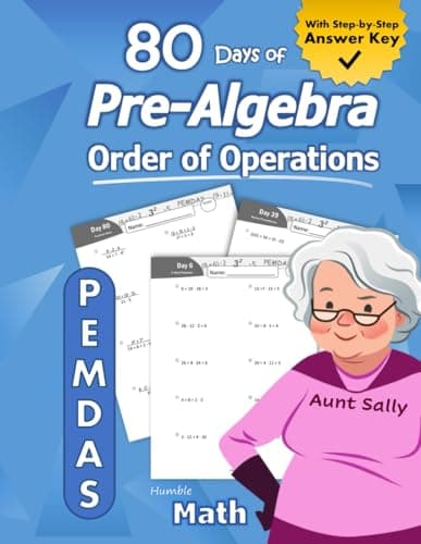 Book cover for Pre-Algebra: Order of Operations (PEMDAS): Pre-Algebra Practice Problems with Step-by-Step Answers, Middle School Math Workbook - 9th grade - Ages ... – Easy Learning Worksheets - With Answer Key by Math, Humble