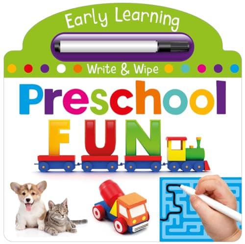 Book cover for Preschool Fun - Write & Wipe Activity Kids Books - Childrens Books, Toddler Books (English and English Edition) by Page Publications