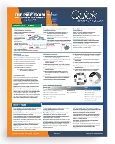 Book cover for PMP Exam: Quick Reference Guide (Test Prep series) by Crowe PMP  PgMP, Andy