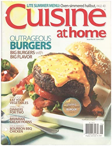 Book cover for Cuisine At Home (Outrageous Burgers, Pasta Dinners for Two and Cola-brined Bourbon BBQ Chicken) (#63, June) by Cuisine At Home Editorial Staff